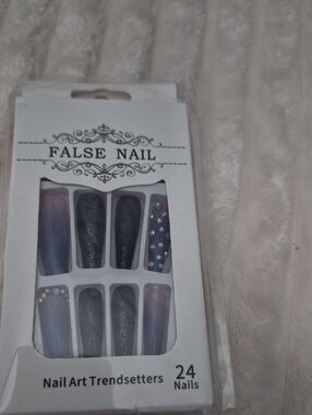False Nail Set by  — Purple Ombre with Glitter & Rhinestones